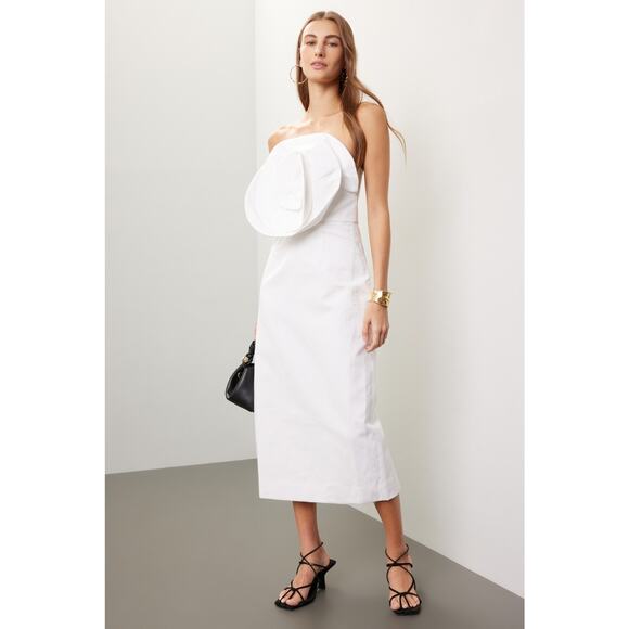 MARA HOFFMAN White Linen A-Line Strapless Bloom Bodice Maia Dress size 10 - Picture 7 of 15